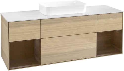 VILLEROY BOCH Toaletní skříňka Finion, s osvětlením, 4 výsuvy, 1600 x 603 x 501 mm, dubová dýha / ořechová dýha / sklo bílé matné #F741GNPC