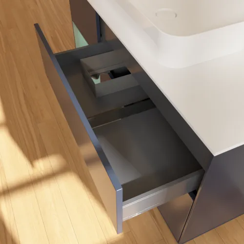 VILLEROY BOCH Toaletní skříňka Finion, s osvětlením, 3 výsuvy, 1200 x 603 x 501 mm, Midnight Blue Matt Lacquer / Olive Matt Lacquer / Glass White Matt #F701GMHG, obrázek 5