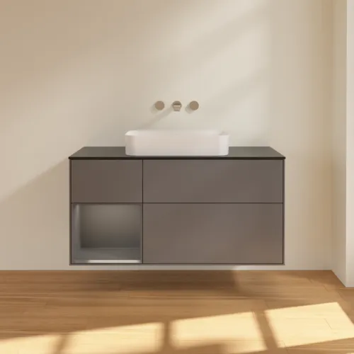 VILLEROY BOCH Toaletní skříňka Finion, s osvětlením, 3 výsuvy, 1200 x 603 x 501 mm, antracit matný lak / antracit matný lak / sklo černé matné #F702GKGK, obrázek 2