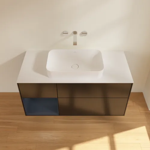 VILLEROY BOCH Toaletní skříňka Finion, s osvětlením, 3 výsuvy, 1200 x 603 x 501 mm, černý matný lak / půlnoční modrý matný lak / bílé matné sklo #F701HGPD, obrázek 3