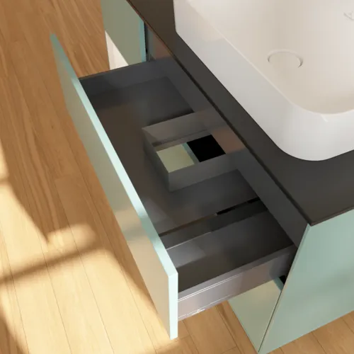 VILLEROY BOCH Toaletní skříňka Finion, s osvětlením, 3 výsuvy, 1200 x 603 x 501 mm, olivový matný lak / bílý matný lak / černé matné sklo #F682MTGM, obrázek 4