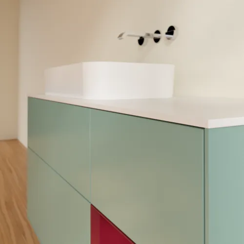 VILLEROY BOCH Toaletní skříňka Finion, s osvětlením, 3 výsuvy, 1200 x 603 x 501 mm, olivový matný lak / pivoňkový matný lak / bílé matné sklo #F691HBGM, obrázek 4