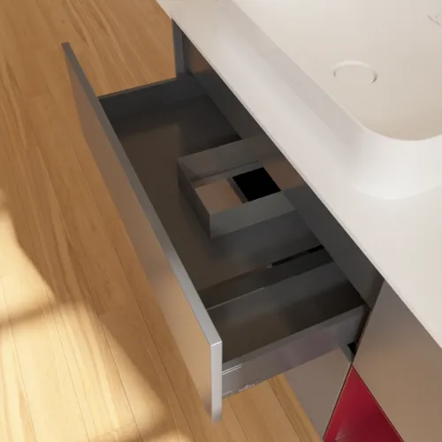 VILLEROY BOCH Toaletní skříňka Finion, s osvětlením, 3 výsuvy, 1200 x 603 x 501 mm, antracitový matný lak / pivoňkový matný lak / bílé matné sklo #F691HBGK, obrázek 5