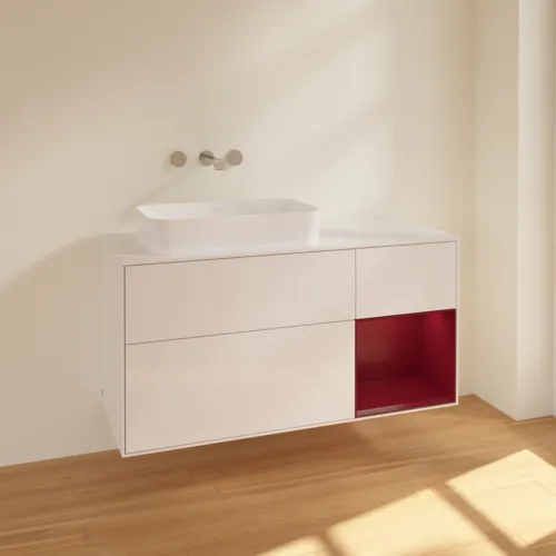 VILLEROY BOCH Toaletní skříňka Finion, s osvětlením, 3 výsuvy, 1200 x 603 x 501 mm, lesklý bílý lak / matný lak Pivoňka / matné bílé sklo #F691HBGF, obrázek 2