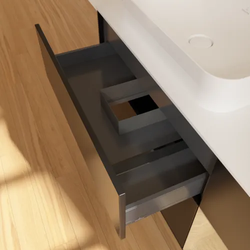 VILLEROY BOCH Toaletní skříňka Finion, s osvětlením, 3 výsuvy, 1200 x 603 x 501 mm, černý matný lak / dubová dýha / sklo bílé matné #F691PCPD, obrázek 4