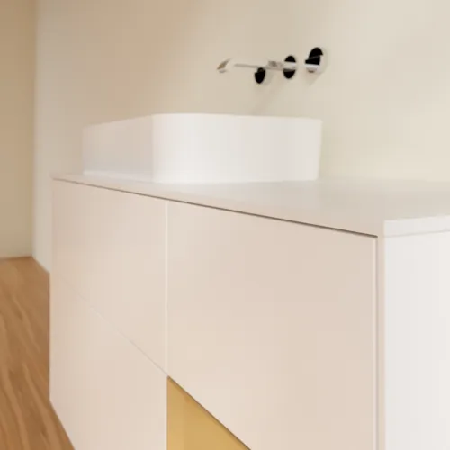VILLEROY BOCH Toaletní skříňka Finion, s osvětlením, 3 výsuvy, 1200 x 603 x 501 mm, bílý matný lak / zlatý matný lak / bílé matné sklo #F691HFMT, obrázek 4