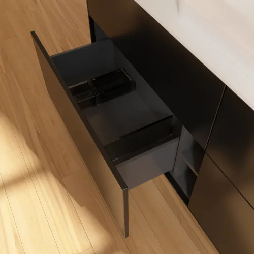 VILLEROY BOCH Toaletní skříňka Finion, 4 výsuvy, 1600 x 603 x 501 mm, černý matný lak / bílé matné sklo #F73100PD, obrázek 6