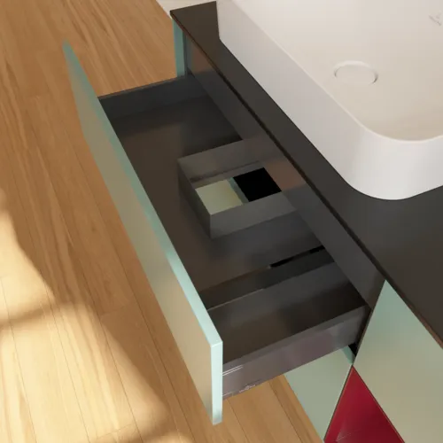 VILLEROY BOCH Toaletní skříňka Finion, s osvětlením, 3 výsuvy, 1200 x 603 x 501 mm, olivový matný lak / pivoňkový matný lak / černé matné sklo #F692HBGM, obrázek 5