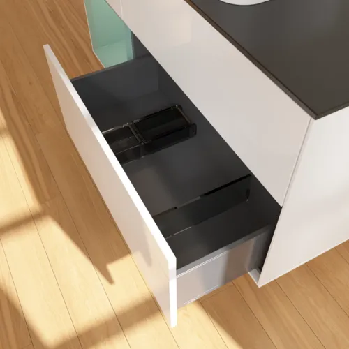 VILLEROY BOCH Toaletní skříňka Finion, s osvětlením, 3 výsuvy, 1200 x 603 x 501 mm, lesklý bílý lak / olivově matný lak / černé matné sklo #F702GMGF, obrázek 5