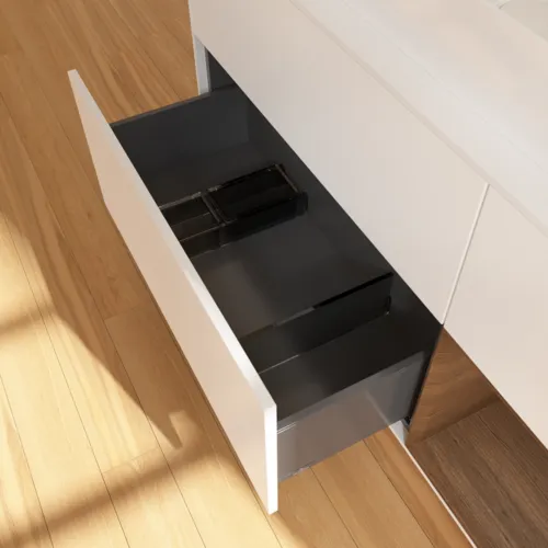 VILLEROY BOCH Toaletní skříňka Finion, s osvětlením, 3 výsuvy, 1200 x 603 x 501 mm, bílý matný lak / ořechová dýha / sklo bílé matné #F711GNMT, obrázek 4