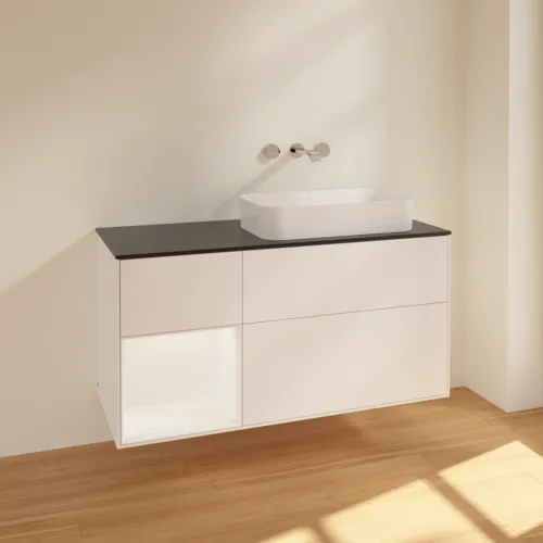 VILLEROY BOCH Toaletní skříňka Finion, s osvětlením, 3 výsuvy, 1200 x 603 x 501 mm, bílý matný lak / bílý matný lak / černé matné sklo #F682MTMT, obrázek 2