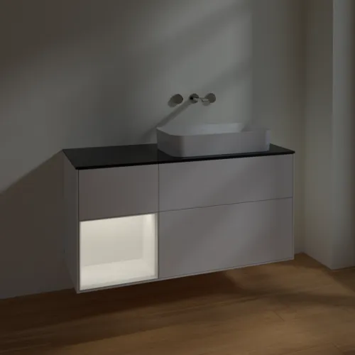 VILLEROY BOCH Toaletní skříňka Finion, s osvětlením, 3 výsuvy, 1200 x 603 x 501 mm, bílý matný lak / bílý matný lak / černé matné sklo #F682MTMT, obrázek 4