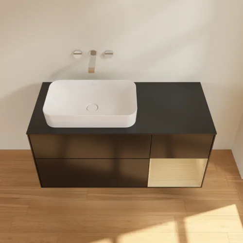 VILLEROY BOCH Toaletní skříňka Finion, s osvětlením, 3 výsuvy, 1200 x 603 x 501 mm, černý matný lak / dubová dýha / černé matné sklo #F692PCPD, obrázek 3