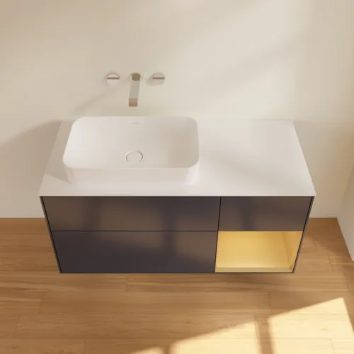 VILLEROY BOCH Toaletní skříňka Finion, s osvětlením, 3 výsuvy, 1200 x 603 x 501 mm, Midnight Blue Matt Lacquer / Gold Matt Lacquer / Glass White Matt #F691HFHG, obrázek 3