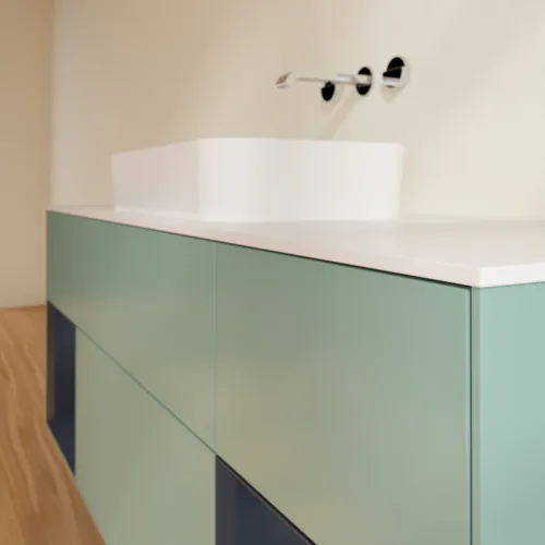 VILLEROY BOCH Toaletní skříňka Finion, s osvětlením, 4 výsuvy, 1600 x 603 x 501 mm, olivový matný lak / půlnoční modrý matný lak / bílé matné sklo #F741HGGM, obrázek 6