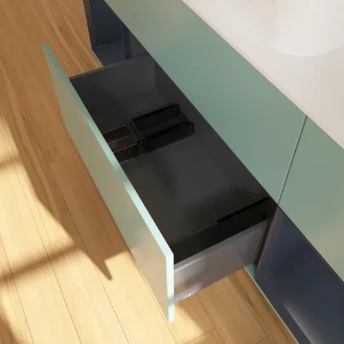 VILLEROY BOCH Toaletní skříňka Finion, s osvětlením, 4 výsuvy, 1600 x 603 x 501 mm, olivový matný lak / půlnoční modrý matný lak / bílé matné sklo #F741HGGM, obrázek 7