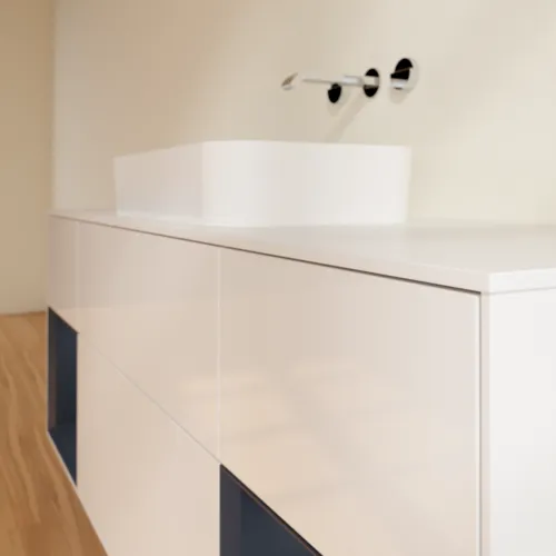 VILLEROY BOCH Toaletní skříňka Finion, s osvětlením, 4 výsuvy, 1600 x 603 x 501 mm, lesklý bílý lak / půlnoční modrý matný lak / bílé matné sklo #F741HGGF, obrázek 6