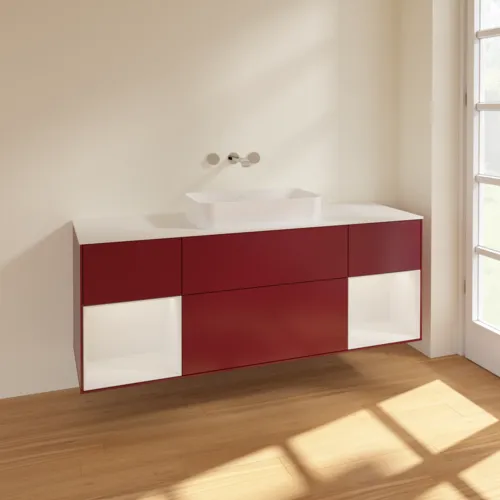 VILLEROY BOCH Toaletní skříňka Finion, s osvětlením, 4 výsuvy, 1600 x 603 x 501 mm, matný lak Peony / lesklý bílý lak / matné bílé sklo #F741GFHB, obrázek 2