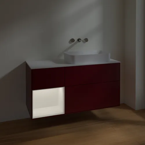 VILLEROY BOCH Toaletní skříňka Finion, s osvětlením, 3 výsuvy, 1200 x 603 x 501 mm, Peony Matt Lacquer / White Matt Lacquer / Glass White Matt #F681MTHB, obrázek 5