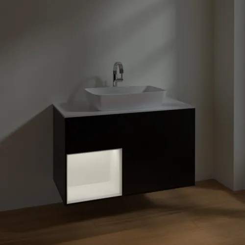 VILLEROY BOCH Toaletní skříňka Finion, s osvětlením, 2 výsuvy, 1000 x 603 x 501 mm, černý matný lak / bílý matný lak / bílé matné sklo #F771MTPD, obrázek 5