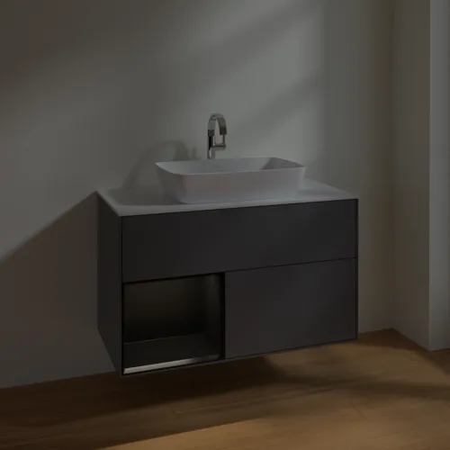 VILLEROY BOCH Toaletní skříňka Finion, s osvětlením, 2 výsuvy, 1000 x 603 x 501 mm, antracitový matný lak / černý matný lak / bílé matné sklo #F771PDGK, obrázek 5