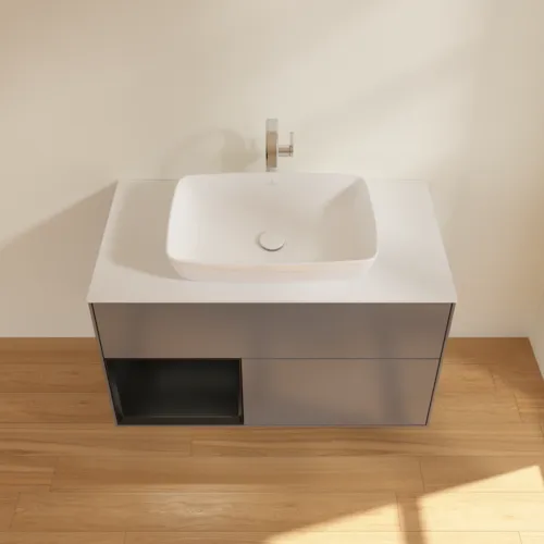 VILLEROY BOCH Toaletní skříňka Finion, s osvětlením, 2 výsuvy, 1000 x 603 x 501 mm, antracitový matný lak / černý matný lak / bílé matné sklo #F771PDGK, obrázek 4