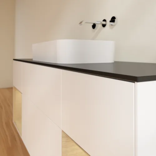 VILLEROY BOCH Toaletní skříňka Finion, s osvětlením, 4 výsuvy, 1600 x 603 x 501 mm, bílý matný lak / dubová dýha / černé matné sklo #F742PCMT, obrázek 6