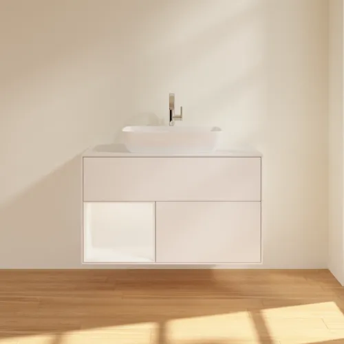 VILLEROY BOCH Toaletní skříňka Finion, s osvětlením, 2 výsuvy, 1000 x 603 x 501 mm, bílý matný lak / bílý matný lak / sklo bílé matné #F771MTMT, obrázek 3