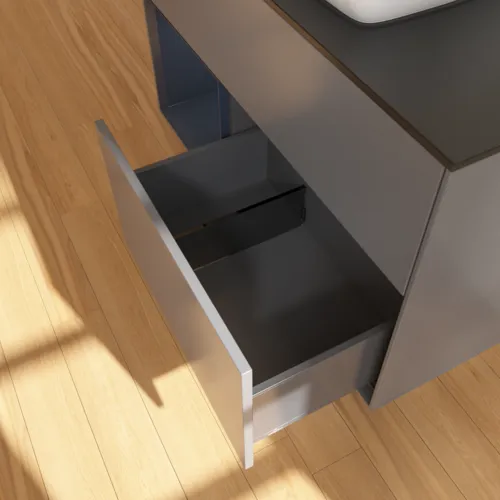 VILLEROY BOCH Toaletní skříňka Finion, s osvětlením, 2 výsuvy, 1000 x 603 x 501 mm, antracitový matný lak / půlnoční modrý matný lak / černé matné sklo #F772HGGK, obrázek 7