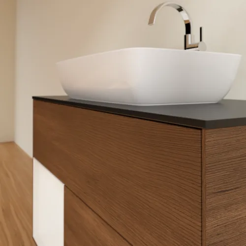 VILLEROY BOCH Toaletní skříňka Finion, s osvětlením, 2 výsuvy, 1000 x 603 x 501 mm, ořechová dýha / lesklý bílý lak / sklo černé matné #F772GFGN, obrázek 6