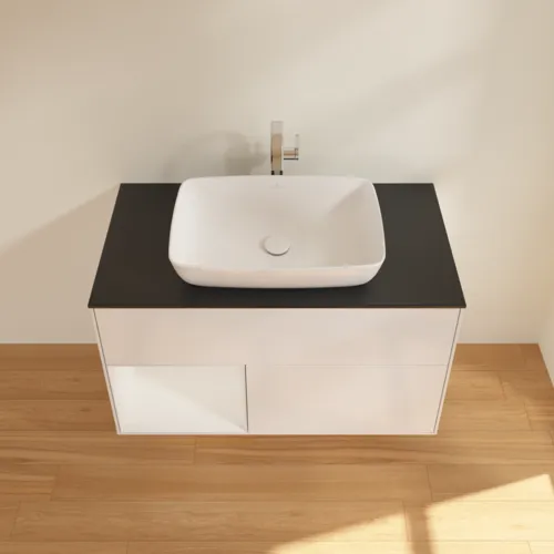 VILLEROY BOCH Toaletní skříňka Finion, s osvětlením, 2 výsuvy, 1000 x 603 x 501 mm, lesklý bílý lak / lesklý bílý lak / sklo černé matné #F772GFGF, obrázek 4