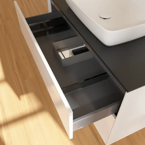 VILLEROY BOCH Toaletní skříňka Finion, s osvětlením, 2 výsuvy, 1000 x 603 x 501 mm, lesklý bílý lak / lesklý bílý lak / sklo černé matné #F772GFGF, obrázek 8