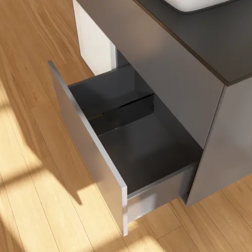 VILLEROY BOCH Toaletní skříňka Finion, s osvětlením, 2 výsuvy, 1000 x 603 x 501 mm, antracit matný lak / lesklý bílý lak / sklo černé matné #F772GFGK, obrázek 7