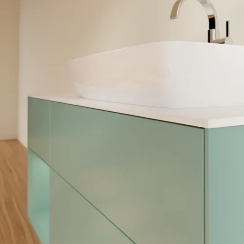 VILLEROY BOCH Toaletní skříňka Finion, s osvětlením, 3 výsuvy, 1200 x 603 x 501 mm, olivově matný lak / olivově matný lak / sklo bílé matné #F801GMGM, obrázek 4
