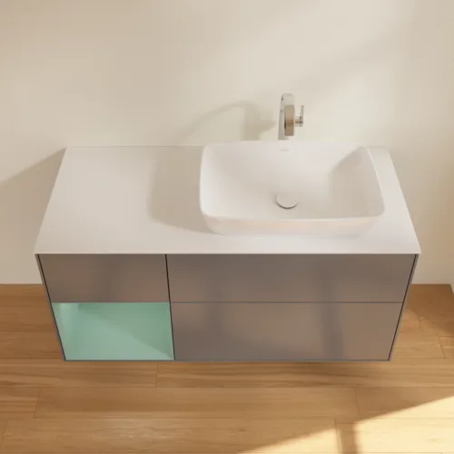 VILLEROY BOCH Toaletní skříňka Finion, s osvětlením, 3 výsuvy, 1200 x 603 x 501 mm, antracitový matný lak / olivový matný lak / bílé matné sklo #F801GMGK, obrázek 2