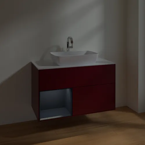 VILLEROY BOCH Toaletní skříňka Finion, s osvětlením, 2 výsuvy, 1000 x 603 x 501 mm, Pivoňka matný lak / Půlnoční modrá matný lak / Sklo bílé matné #F771HGHB, obrázek 5