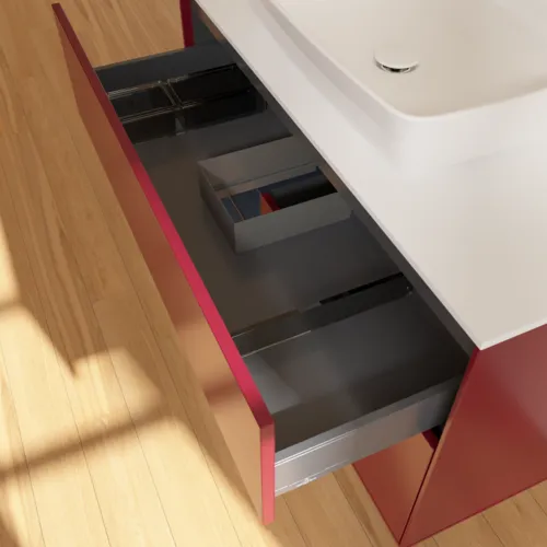 VILLEROY BOCH Toaletní skříňka Finion, s osvětlením, 2 výsuvy, 1000 x 603 x 501 mm, Pivoňka matný lak / Půlnoční modrá matný lak / Sklo bílé matné #F771HGHB, obrázek 8