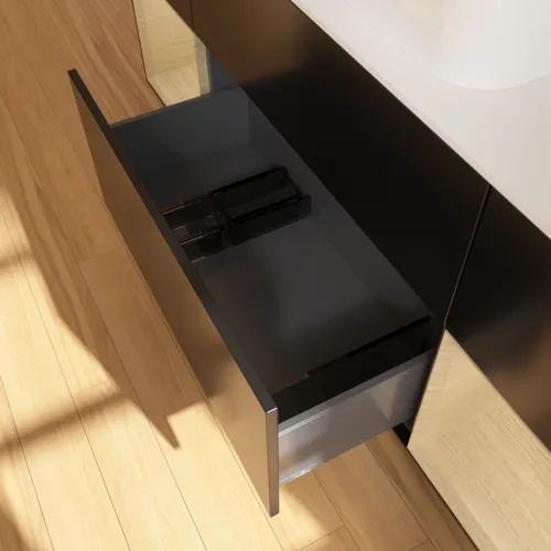 VILLEROY BOCH Toaletní skříňka Finion, s osvětlením, 4 výsuvy, 1600 x 603 x 501 mm, černý matný lak / dubová dýha / sklo bílé matné #F741PCPD, obrázek 7