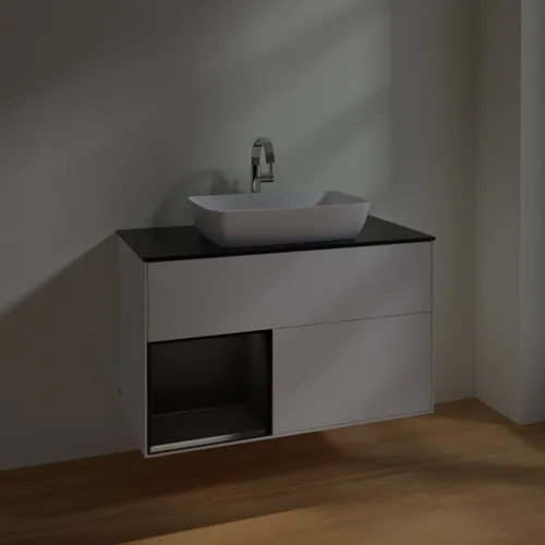 VILLEROY BOCH Toaletní skříňka Finion, s osvětlením, 2 výsuvy, 1000 x 603 x 501 mm, bílý matný lak / černý matný lak / černé matné sklo #F772PDMT, obrázek 5