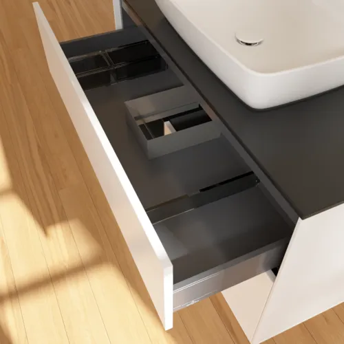 VILLEROY BOCH Toaletní skříňka Finion, s osvětlením, 2 výsuvy, 1000 x 603 x 501 mm, bílý matný lak / černý matný lak / černé matné sklo #F772PDMT, obrázek 8