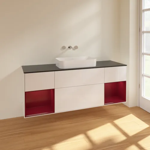 VILLEROY BOCH Toaletní skříňka Finion, s osvětlením, 4 výsuvy, 1600 x 603 x 501 mm, lesklý bílý lak / matný lak Pivoňka / matné černé sklo #F742HBGF, obrázek 2
