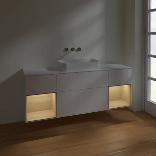 VILLEROY BOCH Toaletní skříňka Finion, s osvětlením, 4 výsuvy, 1600 x 603 x 501 mm, bílý matný lak / dubová dýha / sklo bílé matné #F741PCMT, obrázek 5