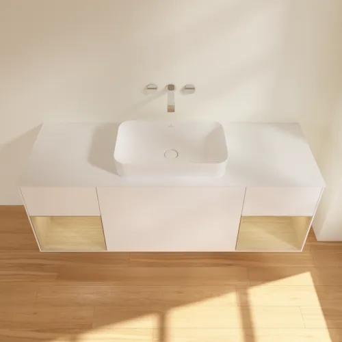 VILLEROY BOCH Toaletní skříňka Finion, s osvětlením, 4 výsuvy, 1600 x 603 x 501 mm, bílý matný lak / dubová dýha / sklo bílé matné #F741PCMT, obrázek 4