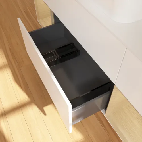 VILLEROY BOCH Toaletní skříňka Finion, s osvětlením, 4 výsuvy, 1600 x 603 x 501 mm, bílý matný lak / dubová dýha / sklo bílé matné #F741PCMT, obrázek 7