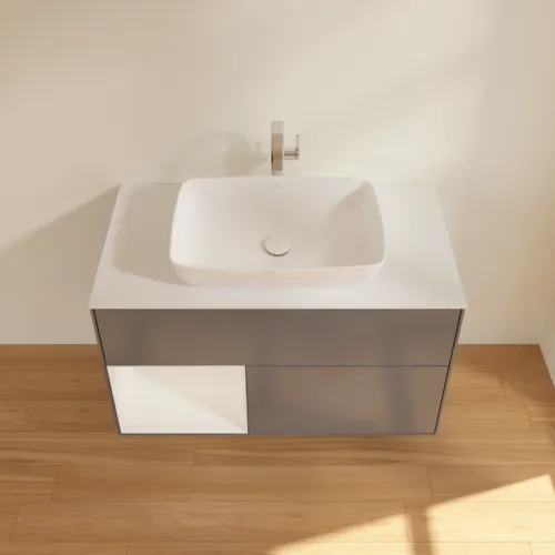 VILLEROY BOCH Toaletní skříňka Finion, s osvětlením, 2 výsuvy, 1000 x 603 x 501 mm, antracit matný lak / lesklý bílý lak / sklo bílé matné #F771GFGK, obrázek 4
