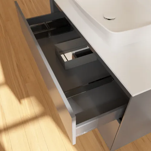 VILLEROY BOCH Toaletní skříňka Finion, s osvětlením, 2 výsuvy, 1000 x 603 x 501 mm, antracit matný lak / lesklý bílý lak / sklo bílé matné #F771GFGK, obrázek 8