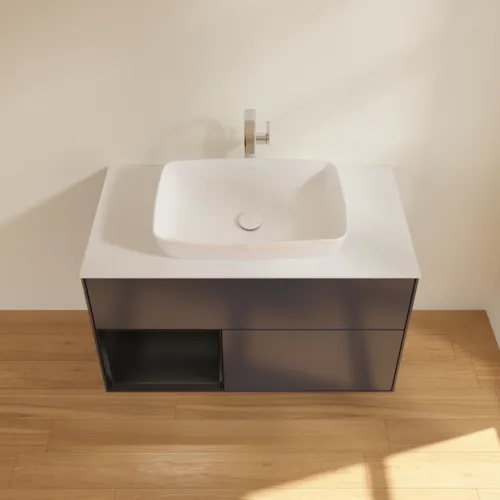 VILLEROY BOCH Toaletní skříňka Finion, s osvětlením, 2 výsuvy, 1000 x 603 x 501 mm, Midnight Blue Matt Lacquer / Black Matt Lacquer / Glass White Matt #F771PDHG, obrázek 4