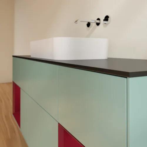 VILLEROY BOCH Toaletní skříňka Finion, s osvětlením, 4 výsuvy, 1600 x 603 x 501 mm, olivový matný lak / pivoňkový matný lak / černé matné sklo #F742HBGM, obrázek 6