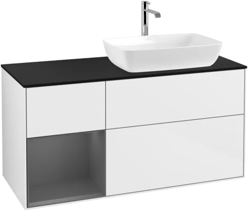 VILLEROY BOCH Toaletní skříňka Finion, s osvětlením, 3 výsuvy, 1200 x 603 x 501 mm, lesklý bílý lak / antracitový matný lak / černé matné sklo #F802GKGF, obrázek 1