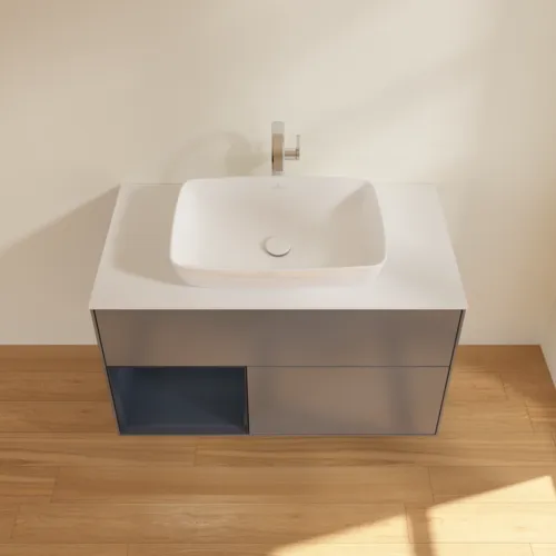 VILLEROY BOCH Toaletní skříňka Finion, s osvětlením, 2 výsuvy, 1000 x 603 x 501 mm, antracitový matný lak / půlnoční modrý matný lak / bílé matné sklo #F771HGGK, obrázek 4